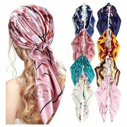 TendenciaBufanda Cuadrada Mujer Mascada Seda Pañuelo En La Cabeza,8pzCalidad premium