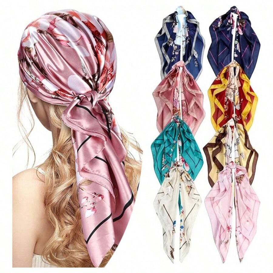 TendenciaBufanda Cuadrada Mujer Mascada Seda Pañuelo En La Cabeza,8pzCalidad premium - Multicolor - Ver 1