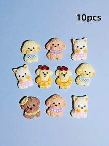 10/30个随机混合卡通毛绒小狗树脂DIY配件，手工奶油胶手机壳发夹钥匙扣装饰贴纸 - 卡通款 - 查看 6
