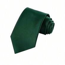 1 Set Men Solid Color 8cm Necktie And Pocket Square Set, Satin Tie And Handkerchief Set, Business Necktie And Pocket Square Men Necktie - Màu xanh lá cây đậm - Xem 3