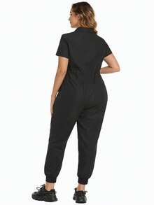 cimmuovere Uniforme de enfermera informal con cremallera frontal, manga corta y cintura con lazo para mujer de talla grande, para dentistas, personal de salud, veterinaria y laboratorio, color negro, primavera - Negro - Ver 2