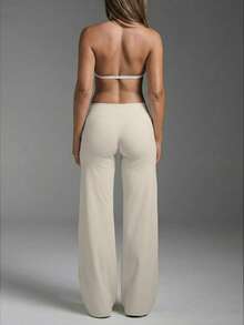 Women's Commuting Sports Elegant Modern Workplace Solid Color Slim Fit Flare Pants Spring - Apricot - View 7