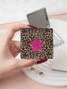 1pc Y2K Leopard Print Vanity Mirror, Foldable Lightweight Compact Handheld Mirror, Durable PU Leather, Suitable For All Occasions, Portable Pocket Mirror With Colorful Leopard Print, Bow, Cherry, And Star Patterns, Folding Design, Reliable And Scratch-Resistant - Multicolor - View 15