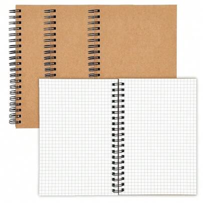 Paquete de 4 cuadernos de espiral con papel cuadriculado, cuaderno pequeño con cuadrícula de 5x7 pulgadas, 50 hojas cada uno, cuadernos con cuadrícula A5 para bocetos, diseño, toma de notas, con tapas marrones y encuadernación de espiral