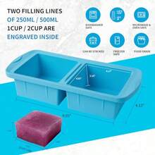 Silicone Freezer Tray With Lid 2 Pack Large Ice Cube Tray Makes 4  2 Cup Portions  Meal Prep Containers Oven Dishwasher - Màu xanh lam - Xem 2