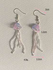 2只手工可爱渐变串珠水母耳环，适合女性日常佩戴和参加派对，蓝色 - 彩色 - 查看 7