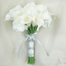 逼真触感马蹄莲婚礼花束，仿真花，适合新娘、伴娘、新娘手捧花、婚礼花艺布置装饰、摄影道具、农舍风婚礼餐桌中心装饰 - 白色C - 查看 14