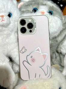 1个极简粉色小猫蝴蝶图案手机壳，防震保护套，适用于 17/16/15/14/13/12/11/16 Pro Max/17 Pro/14 Plus - 粉色 - 查看 3