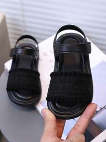 1 đôi sandal đế bệt ren kiểu La Mã thời trang mùa hè mới cho bé gái, đế mềm mại, thoải mái, kiểu dáng casual, thích hợp đi biển. - màu đen - Xem 4