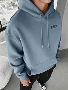 Áo hoodie nam phong cách thường ngày, in hình nhân vật hoạt hình và khẩu hiệu, có túi kangaroo, dây rút, phù hợp cho đi làm hàng ngày, mùa thu/đông. - Màu xanh nhạt - Xem 2