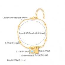 1件装时尚长方形字母眼睛吊坠金色不锈钢珠链手链女款 - 金黃色 - 查看 2