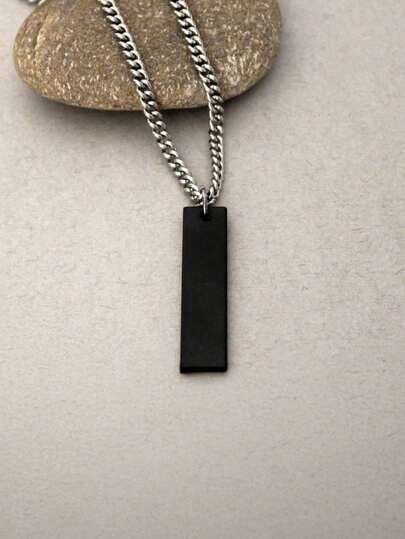 1件装不锈钢极简长方形吊牌项链，黑色和银色可选，街头风配饰，适合日常、派对、健身和休闲场合，是情人节、生日、圣诞节的绝佳礼物。