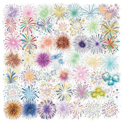 Dreamy Fireworks Theme Decorative Stickers: Colorful And Dazzling Fireworks DIY Stickers! Suitable For Hand Account Books / Notebooks / Phone Cases / Greeting Cards, With Gradient Colors + Different Fireworks Shapes.