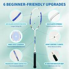 Juego de 2 Raquetas de bdminton Incluye Bolsa de bdminton, 2 Balas de bdminton, 2 empuaduras para Raquetas Juego de Raquetas de bdminton para Principiantes - AzulRojo - Ver 3