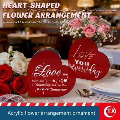 Heart-Shaped Acrylic Vase, Printed With "I Love You Every Day," A Romantic Desktop Decoration Gift, Suitable For Valentine's Day, Mother's Day, And Home Decor.