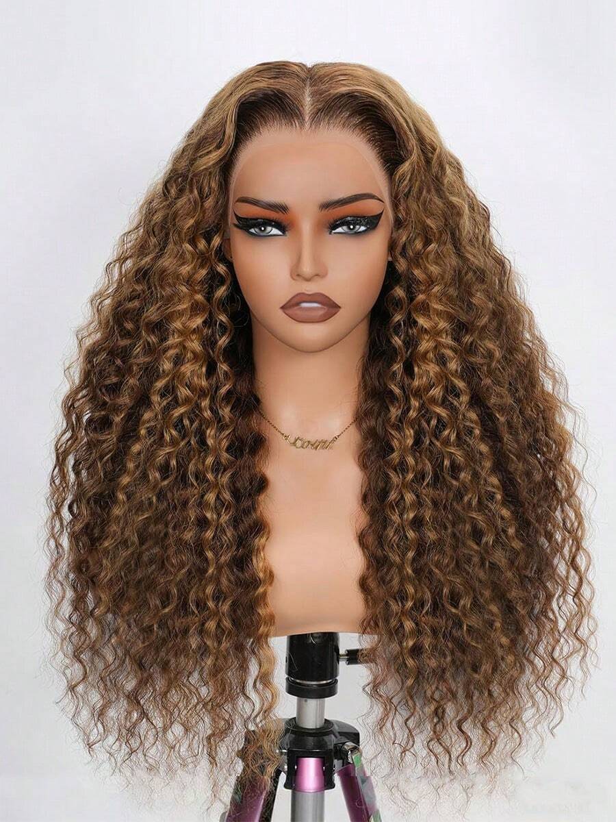 34 Inch Ombre Honey Blonde Lace Front Wig Human Hair 13x4 Highlight Curly Lace Front Wig Human Hair Pre Plucked With Baby Hair 4/27 HD Lace Wig Human Hair 250% Density Colored Wigs - S4/27 - 查看 1