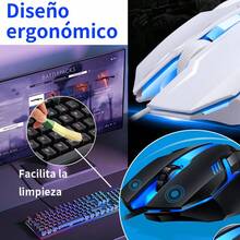 Set de Teclado y Ratón Gamer con Luz de Siete Colores – Teclado con Teclas Flotantes y Retroiluminación Arcoíris, Ratón con Diseño Ergonómico y Luz Integrada, Conexión USB Cableada, Ideal para Juegos y Oficina, Fácil de Limpiar y Confortable para Uso Prolongado, Compatible con PC y Portátil - Blanco - Ver 3