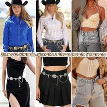 Cinturon de Mujer de 2 Piezas Cinto Vaquero Mujer Cinturon Vaqueros Mujeres Cadena de Cintura de Metal Europea y Americana Diseño Retro y  Cinturon Decorativo de Alta Calidad para PantalonesModa, versátil, popular 2026 - OroPlataRetro - Ver 7