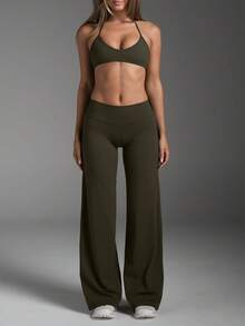 Women's Commuting Sports Elegant Modern Workplace Solid Color Slim Fit Flare Pants Spring - Army Green - View 5