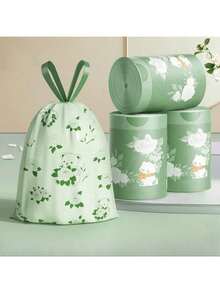 100pcs Camellia Scented Drawstring Trash Bags, Thick & Durable For Home, Kitchen, Bathroom, Office, Living Room - Thick Polyethylene Garbage Bags With Drawstring Closure - Bear Garbage Bag - View 5