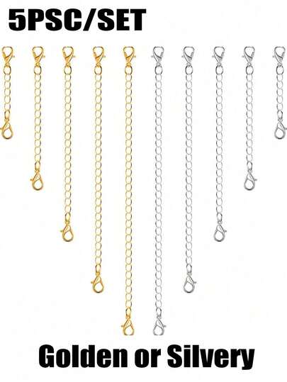 5pcs Assorted Length Bracelet Necklace Jewelry Extension Chain, Unisex