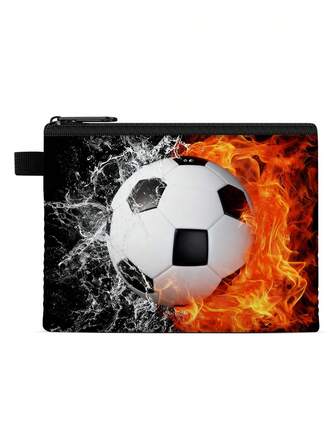 Barnens fotbollsmyntväska - Miniväxelplånbok, fotbollsmönster, lämplig för pojkar och flickor - Söt och hållbar, med dragkedja - Lämplig för skolan, resor och dagligt bruk (13,5 cm x 10,8 cm)