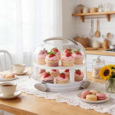 Round Cake Carrier With Clear Plastic Cover, 13" Diameter, Dishwasher