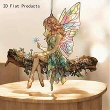 2D 立体迷人亚克力仙女阳光捕捉器 - 奇幻花天使，完美适用于仙女花园、窗户装饰、客厅、卧室、门廊、办公室、走廊、厨房、浴室、户外悬挂装饰，奇幻窗饰 | Vibrant Fair - 彩色 - 查看 2