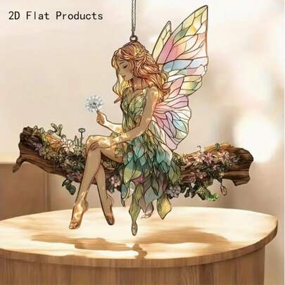 2D 立体迷人亚克力仙女阳光捕捉器 - 奇幻花天使，完美适用于仙女花园、窗户装饰、客厅、卧室、门廊、办公室、走廊、厨房、浴室、户外悬挂装饰，奇幻窗饰 | Vibrant Fair