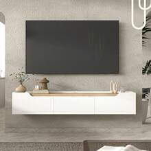 Atelier Mobili Floating TV Stand For 80 Inch TVs Modern Entertainment Center With Cable Management Elegant TV Stands For Living Room Sleek And Stylish Design For Home Decor - 白橡木 - 查看 3