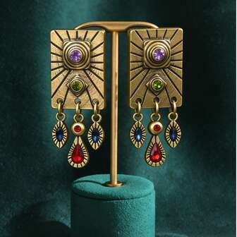 1 Pair Fashionable Bohemian Geometric Design Dangle Earrings, Suitable For Women's Daily, Festival, Holiday, Party Wear, Jewelry Gift Accessory