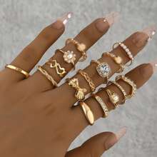 15pcs/Set European & American Ins Style Faux Gemstone, Pearl Flower, Geometric Crystal, Bow Design Ring Set - Silver - View 8