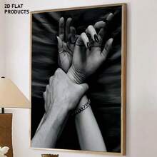 1Pc Wooden Frame Wrapped Canvas Painting, Couple Holding Hands Canvas Painting, Modern Living Room And Bedroom Wall Decoration, Home And Office Wall Decoration, Perfect Gift And Home Decoration, Wrapped Canvas Painting, 2D Flat - Black - View 2
