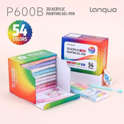 languo 54-Colour Gradient Gel Pen Set, 1.0mm Nib, 3D Acrylic Painting Effect, Suitable For Note-Taking, Student Studies, Colouring And Painting, Craft And Art Projects, Stationery Supplies.