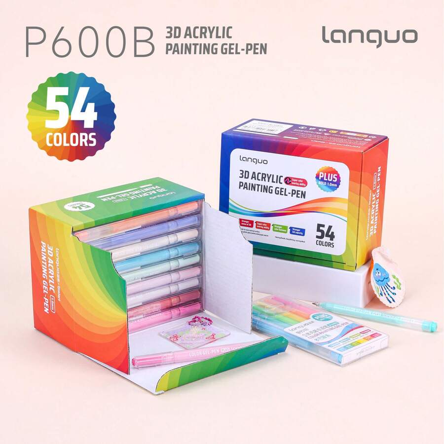 languo 54-Colour Gradient Gel Pen Set, 1.0mm Nib, 3D Acrylic Painting Effect, Suitable For Note-Taking, Student Studies, Colouring And Painting, Craft And Art Projects, Stationery Supplies.