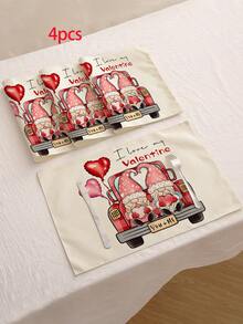 1pc/4pcs/6pcs/60pcs Valentine's Day Polyester Decorative Placemats, Pink Heart, Car, Balloon Placemats, Stain-Resistant, Suitable For Home, Restaurant, Dining Table Decor, Housewarming, Birthday Gifts - Multicolor - View 6