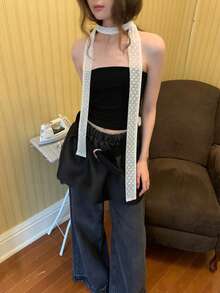 1条波点蕾丝优雅长款真丝围巾，女士颈部保护巾兼装饰小围巾，多功能发圈及丝带配饰 - 彩色 - 查看 9