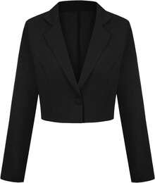 Women's Cropped Long Sleeve Notch Lapel Button Front, Casual Work Office Cardigan Suit, Style YGHH - Black - View 6