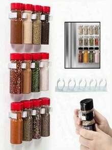 Wall Mounted Spice Rack, No Drilling Required Portable Easy Installation Space Saving Wall Mounted Spice Jar Rack, Organize Seasonings, Kitchen Storage Door Hanging Clips, Spice Rack Organizer, Lightweight Kitchen Tools - PP Material - Multicolor - View 7