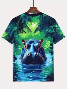 Summer Men's Digital Print Fresh And Natural Hippo Jungle Pattern, Summer Fashion Short Sleeve T-Shirt, Casual Comfortable Versatile Men's Clothing - Mixed Colors - View 4