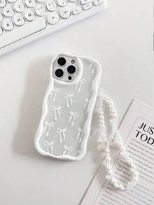 Transparent Glossy Bowknot Cream Pattern Cartoon Phone Case With Chain, Compatible With IPhone 14, 14 Pro, 14 Pro Max, 13, 13 Pro, 13 Pro Max, 11, 17 Pro, 17 Air, 17 Pro Max, Galaxy S24, A04, A12, A13, A14, A23, A24, A32, A33, A51, A52, A53, A54, A72, S20 FE, Redmi 9, Redmi 9A, Shockproof Protective Cover - Multicolor - View 3