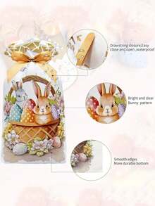 10pcs Easter Bunny & Egg Pattern Gift Bags, Made Of Plastic, Easter Drawstring Candy Bags, Candy And Snack Packaging Bags, Gift Wrapping Supplies, Suitable For Easter Parties, Birthday Parties And Theme Parties. - Multicolor - View 8