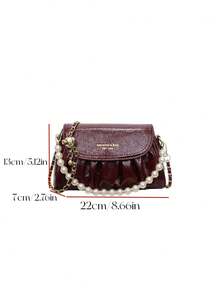 Bolso de hombro para mujer, elegante y de moda, con volantes de perlas de lujo, adecuado para compras, ir al trabajo, citas, fiestas, con bolsillo para teléfono - Burdeos - Ver 8