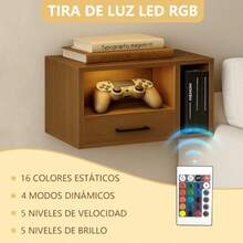 Owii Juego de 2 Mesitas de Noche Flotantes con  Mesilla de Pared con Cajon y Estacion de Carga Buro para Recamara con Estante Abierto Mueble Auxiliar  para Dormitorio Marron - Marrón - Ver 4