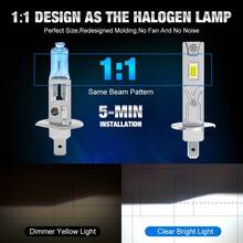 TOAUTO 2个H1 H3 LED大灯灯泡，即插即用，无线CAN总线，50W 15000LM LED迷你汽车LED灯，CSP雾灯，6000K白光，12V - A - 查看 5