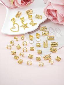 35件套DIY心形星星蝴蝶发圈配饰金属镂空可调节时尚简约脏辫珠子适合女性约会情人节