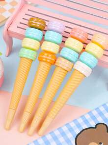 1/4 Packs Of Four-In-One Fun And Creative Ice Cream-Shaped Gel Pens, Cute And Cool Ballpoint Pens, Ice Cream And Popsicle Sweet Cone Fountain Pens, Black Fountain Pens, Fun Gifts, Birthday Gifts, Classroom Rewards (Animal Patterns) - Multicolor - View 7