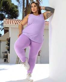 PLUS SIZE Regata de Academia Oval Dry Fit Poliamida Treino Feminina - Lavanda - Visão 4