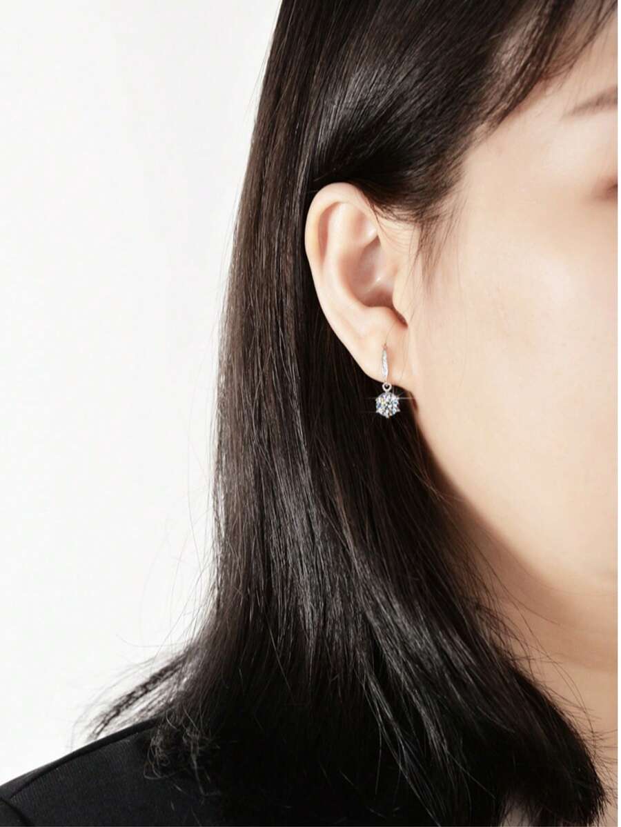 1克拉莫桑石925纯银首饰套装 - 1克拉莫桑石戒指、1克拉莫桑石吊坠项链、1克拉莫桑石耳环 - 1克拉莫桑石三件套首饰 - 情人节礼物 - 銀色 - 查看 1