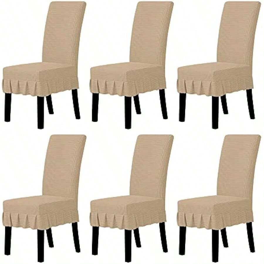 Easy-Going Dining Chair Covers Stretch Parsons Chair Slipcover With Skirt Chair Covers For Dining Room Restaurant Banquet (2 PCS, Light Gray) Local Shipping - Sand - 查看 1